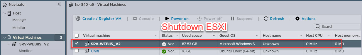 Tắt VM trên vSphere/ESXi Client