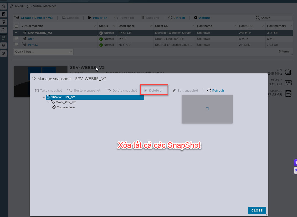 Xóa toàn bộ snapshot trước khi export