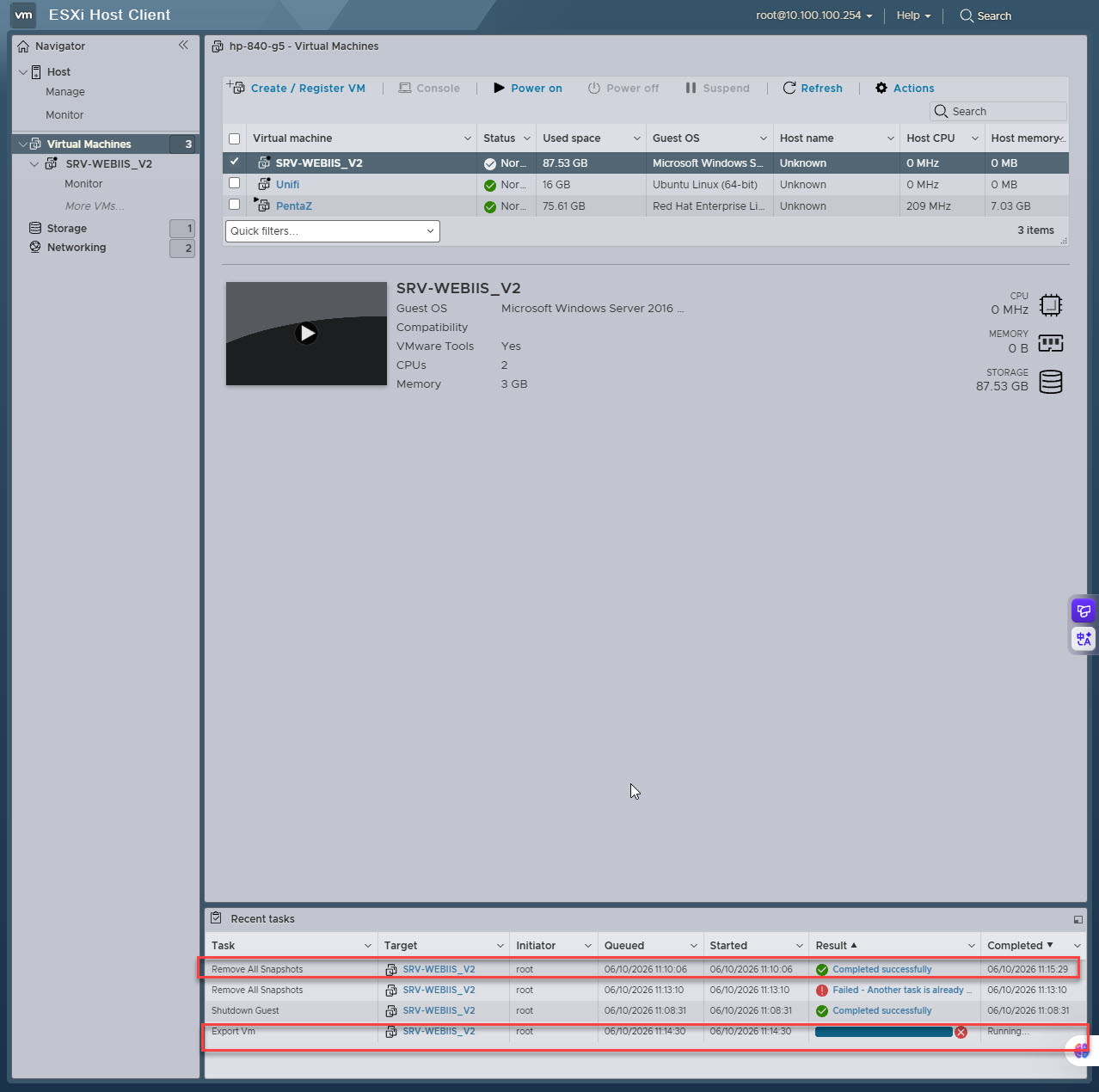 Theo dõi trạng thái task export trên ESXi