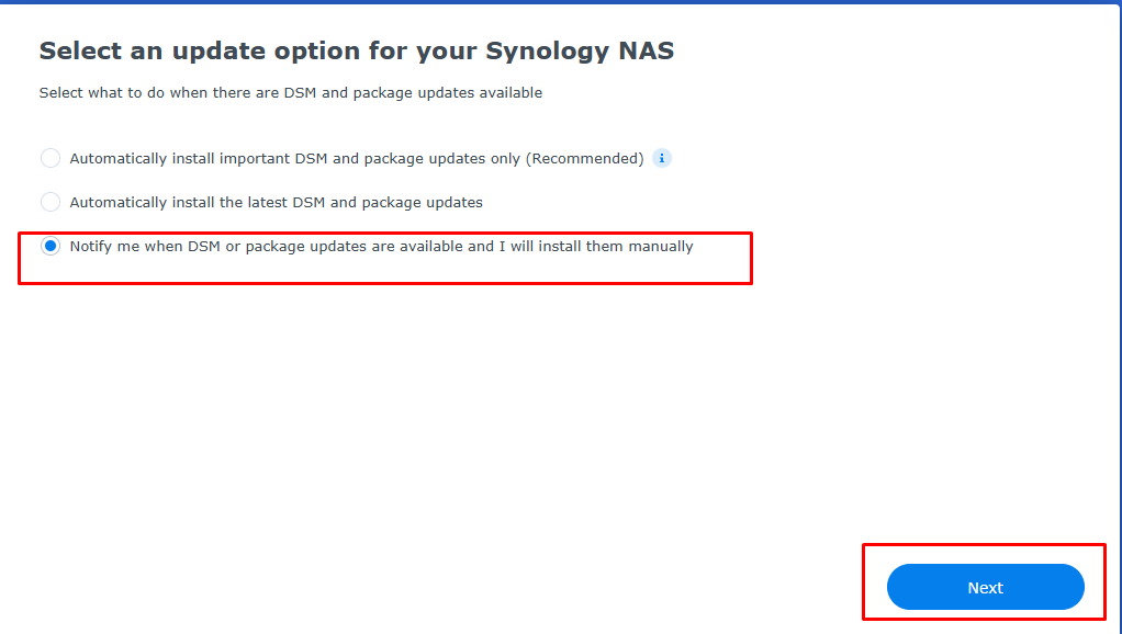Màn hình Select an update option chọn thông báo và cài thủ công