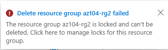 Screenshot of the failure to delete message