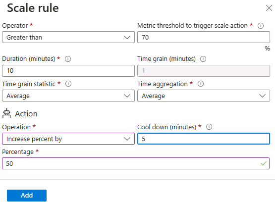 Screenshot of the scaling add rule page