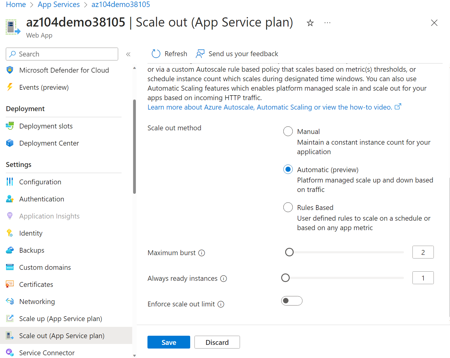 Screenshot of the autoscale page
