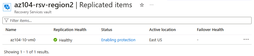 Screenshot of the replicated items page